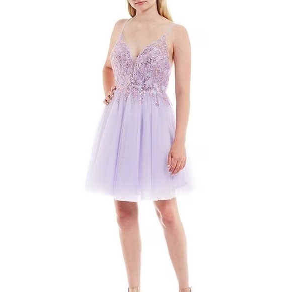 Coya Collection New XS Floral Embroidered Open V Back Tulle Fit and Flare Dress - Picture 1 of 14